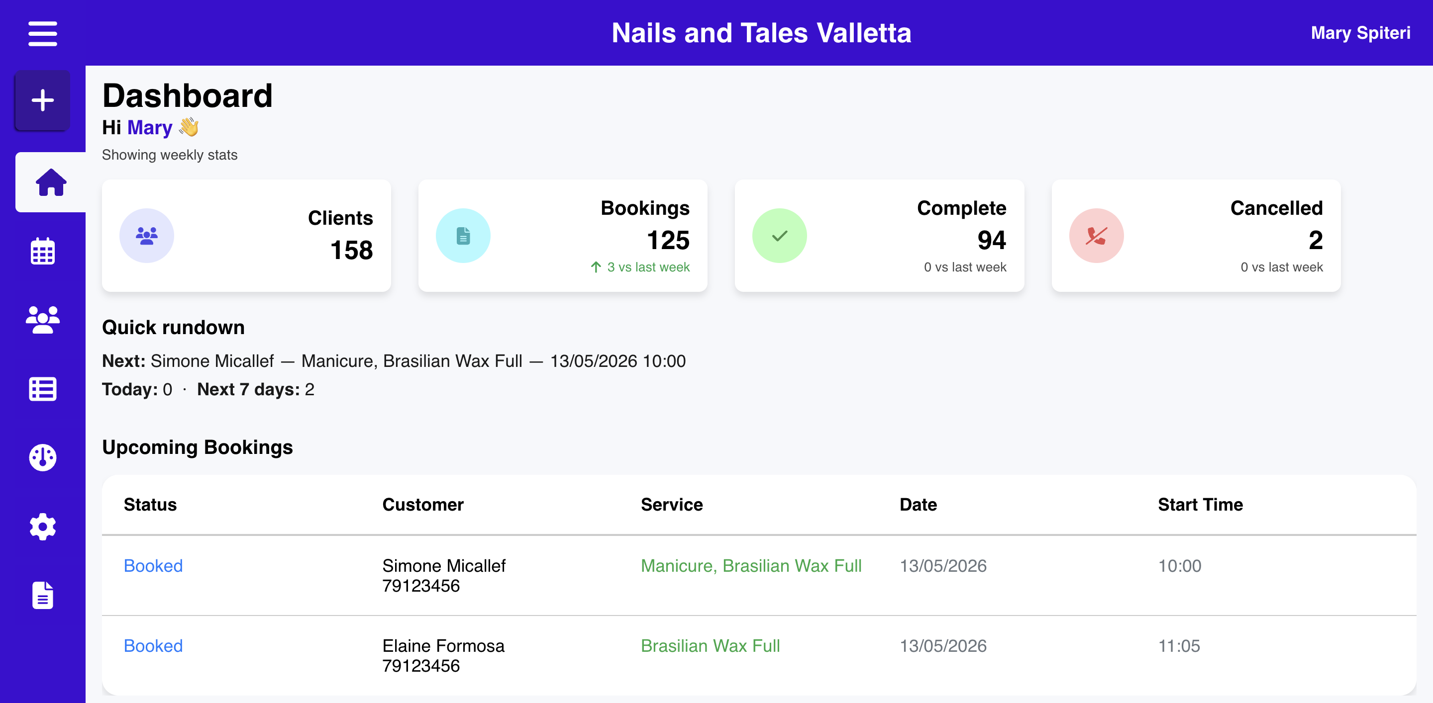 Bookify dashboard showing booking management interface